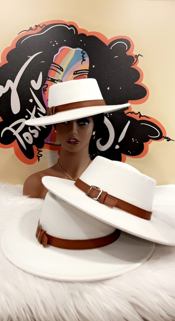 TKK White Flat Top w/Band Fedora