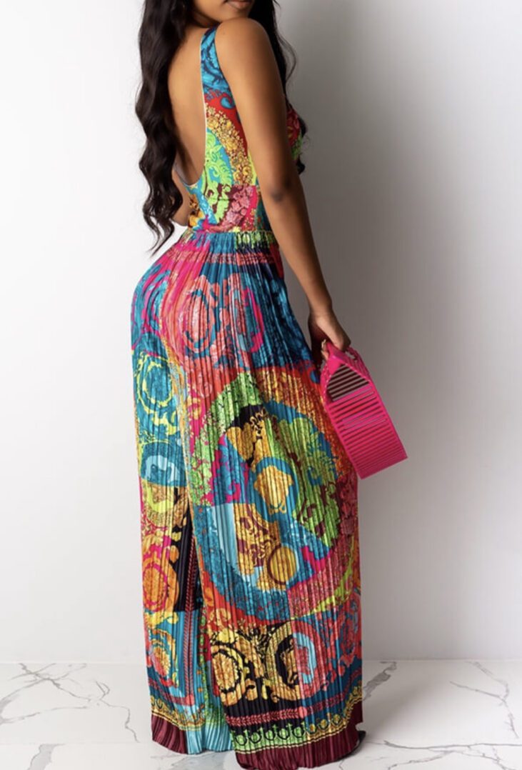 TKK Boho Print Backless Jumpsuit