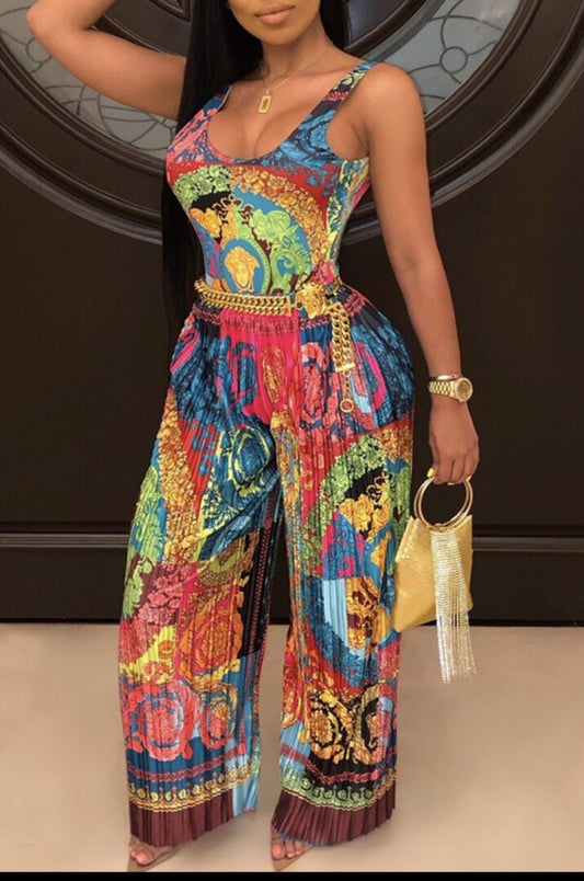 TKK Boho Print Backless Jumpsuit