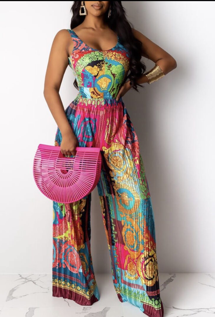 TKK Boho Print Backless Jumpsuit