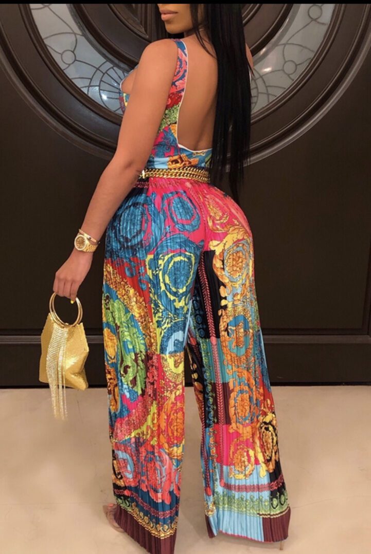 TKK Boho Print Backless Jumpsuit