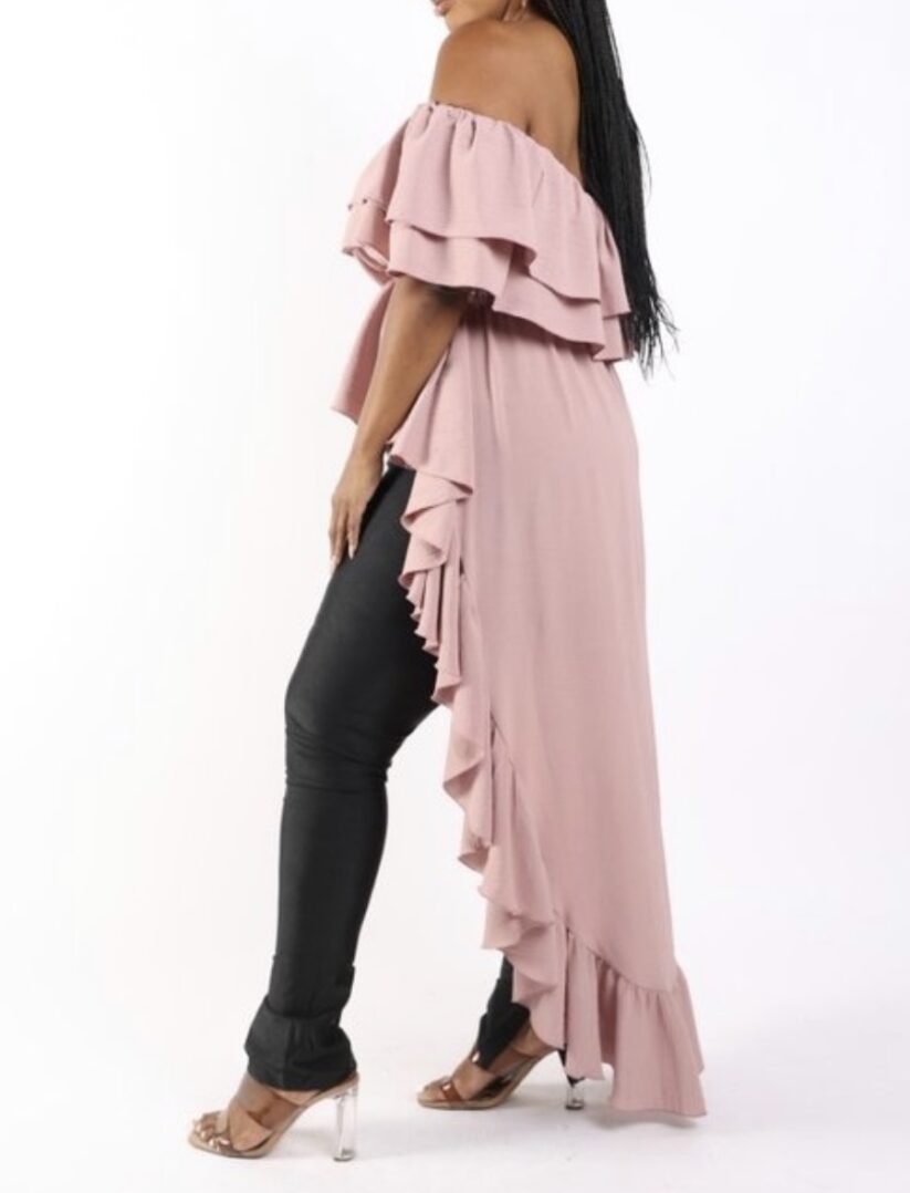 TKK Debbie Off Shoulder Ruffled Hi/Low Top