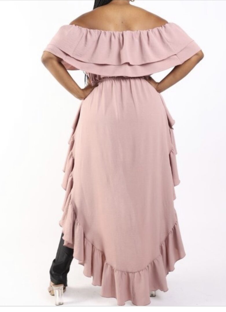 TKK Debbie Off Shoulder Ruffled Hi/Low Top