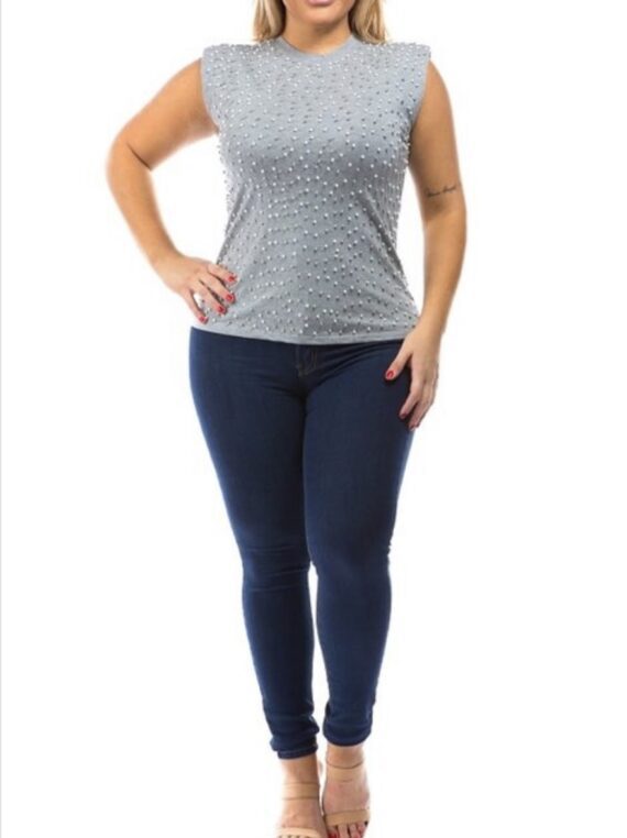 TKK Pearl Embellished Sleeveless Shirt