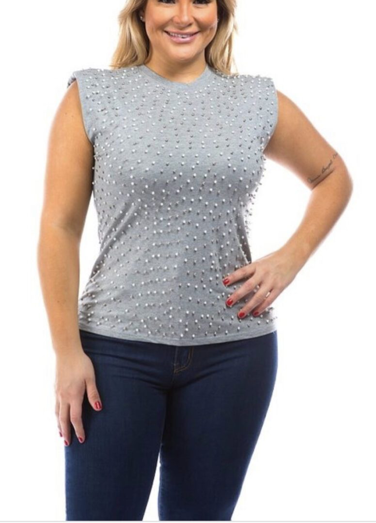 TKK Pearl Embellished Sleeveless Shirt