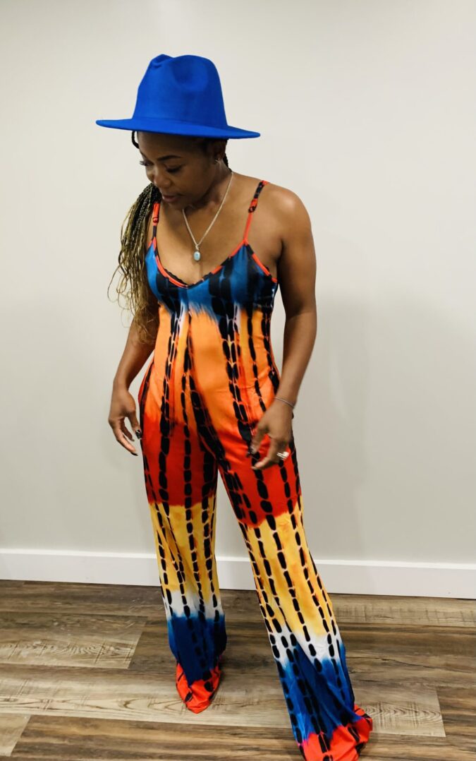 TKK Casual V-Neck Tie-Dye Jumpsuit