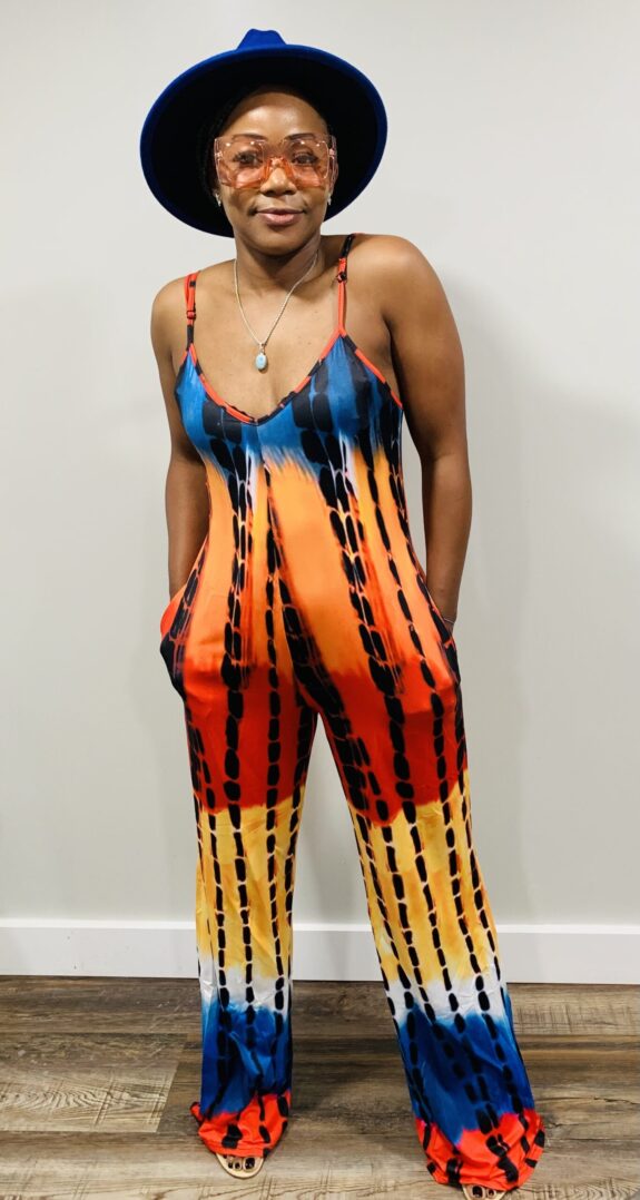 TKK Casual V-Neck Tie-Dye Jumpsuit